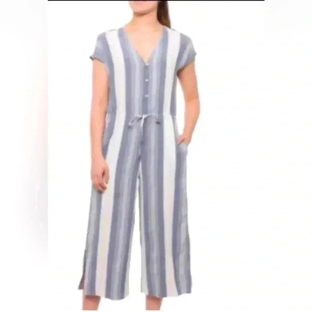 Cloth & Stone women’s sleeveless striped Linen‎ Blend Cropped Jumpsuit Size S